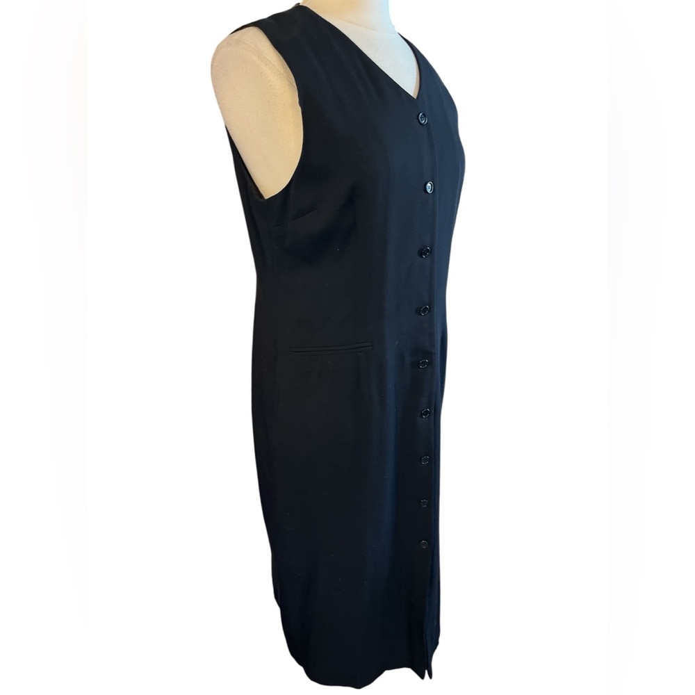 Talbots Black Wool Blend Button Up Sleeveless, Sheath Midi Dress V-Neck  Size 12 - Picture 3 of 13